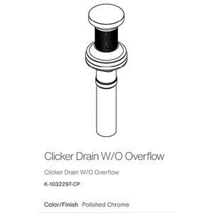 Kohler Clicker Drain W/O Overflow 1032297-CP Lot Of 3 Polished Chrome